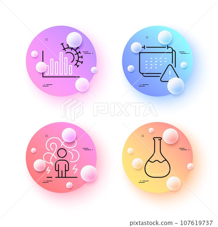 Notification, Coronavirus statistics and Chemistry lab minimal line icons. 3d spheres or balls buttons. Difficult stress icons. For web, application, printing. Vector 107619737