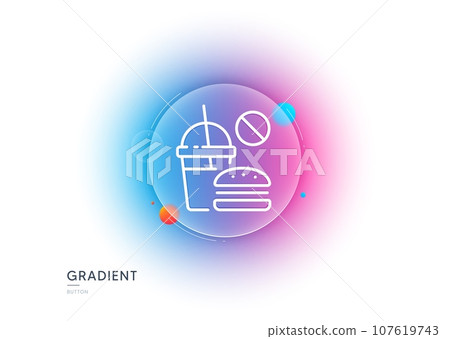 Stop Fast food line icon. Gradient blur button with glassmorphism. Hamburger with soda drink sign. Unhealthy burger symbol. Transparent glass design. Fast food line icon. Vector Stop Fast food line icon. Gradient blur button with glassmorphism. Hamburger with soda drink sign. Unhealthy burger symbol. Transparent glass design. Fast food line icon. Vector 107619743