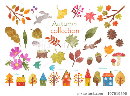 手繪水彩秋季插畫集斯堪的納維亞風格 手繪水彩秋季插畫集斯堪的納維亞風格 107619896