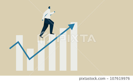A businessman running up a bar chart 107619976