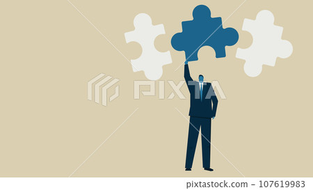 Businessman finding puzzle pieces Businessman finding puzzle pieces 107619983