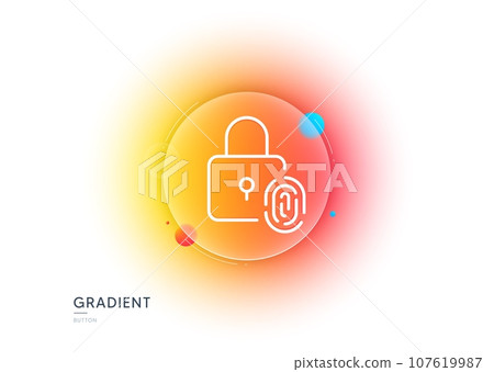 Fingerprint lock line icon. Gradient blur button with glassmorphism. Finger print scan sign. Biometric identity symbol. Transparent glass design. Fingerprint lock line icon. Vector Fingerprint lock line icon. Gradient blur button with glassmorphism. Finger print scan sign. Biometric identity symbol. Transparent glass design. Fingerprint lock line icon. Vector 107619987