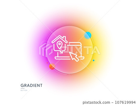 Work at home line icon. Gradient blur button with glassmorphism. Freelance job sign. Remote office employee symbol. Transparent glass design. Work home line icon. Vector Work at home line icon. Gradient blur button with glassmorphism. Freelance job sign. Remote office employee symbol. Transparent glass design. Work home line icon. Vector 107619994