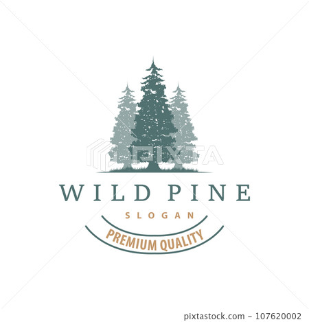 Forest Logo, Vector Forest Wood With Pine Trees, Design Inspirational Badge Label Illustration 107620002