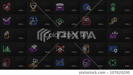 Set of Love letter, Drums and Market sale line icons. Include Work home, Winner flag, Puzzle icons. Delivery, Face accepted, International Ð¡opyright web elements. World insurance. Vector 107620200