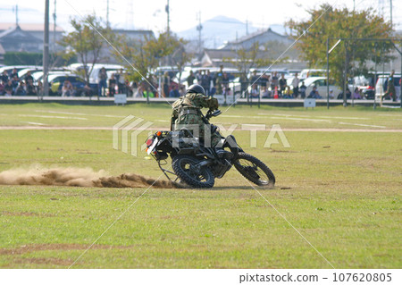Ground Self-Defense Force motorcycles holding a training display Ground Self-Defense Force motorcycles holding a training display 107620805