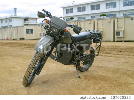 Ground Self-Defense Force reconnaissance motorcycle on display 107620823