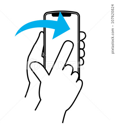 One-finger swipe - A simple illustration/icon of the gesture of a hand operating a smartphone 107620824