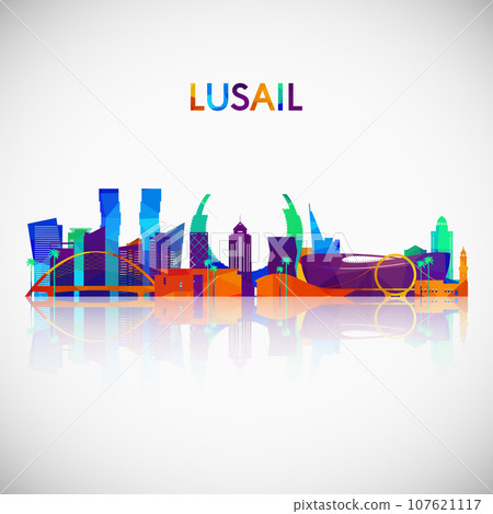Lusail skyline silhouette in colorful geometric style.  107621117