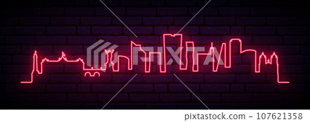 Red neon skyline of Lima.  107621358