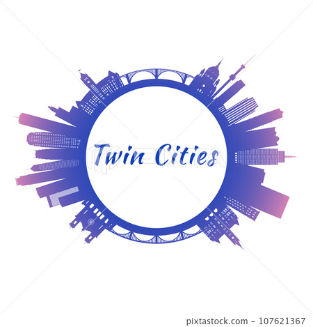 Twin cities skyline with colorful buildings. Twin cities skyline with colorful buildings. 107621367