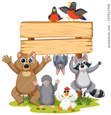 Animals Standing Under Wooden Board Frame 107621506