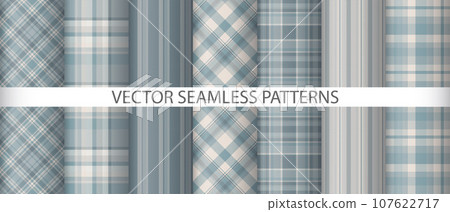 Set pattern seamless fabric. Texture textile vector. Plaid background check tartan. 107622717