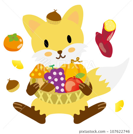 A cute forest fox rejoices in the autumn harvest A cute forest fox rejoices in the autumn harvest 107622746