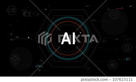 Ai Text Artificial Intelligence technology concept. AI in the basic geometry shape with HUD head up display interface design element. Video Overlay template. Futuristic technology Ai Text Artificial Intelligence technology concept. AI in the basic geometry shape with HUD head up display interface design element. Video Overlay template. Futuristic technology 107623111