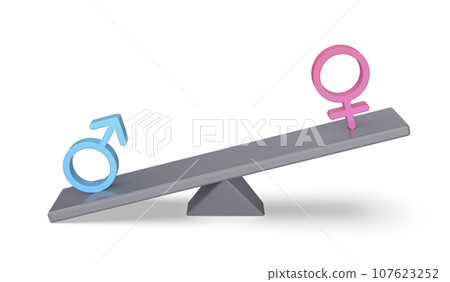 Dominating male over female sign on seesaw Dominating male over female sign on seesaw 107623252