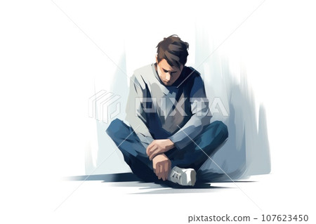 depression man sit on white background depression man sit on white background 107623450