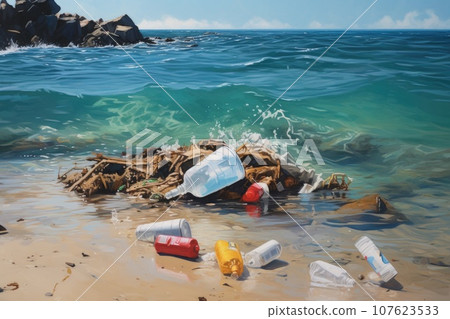 trash on the ocean shore. problem of pollution and ecology of the sea trash on the ocean shore. problem of pollution and ecology of the sea 107623533