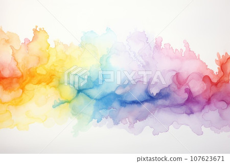 Watercolor rainbow waves on white background 107623671