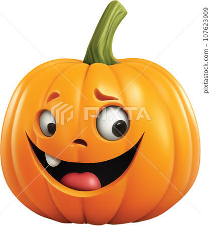 Festive 3D Cute Cartoon Halloween Pumpkin with big eyes and funny face -Ai Generated 107623909