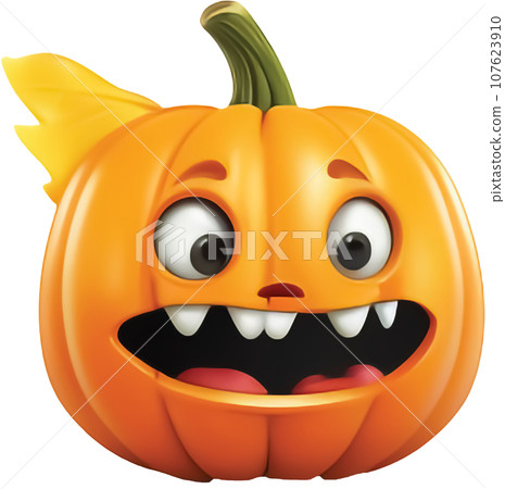 Festive 3D Cute Cartoon Halloween Pumpkin with big eyes and funny face -Ai Generated 107623910