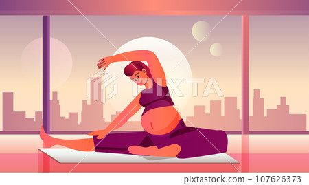 pregnant woman future mom doing stretching fitness exercises pregnancy motherhood expectation healthy lifestyle concept yoga studio interior 107626373