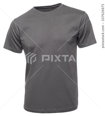 Plain grey cotton tshirt on a mannequin isolated 107626875