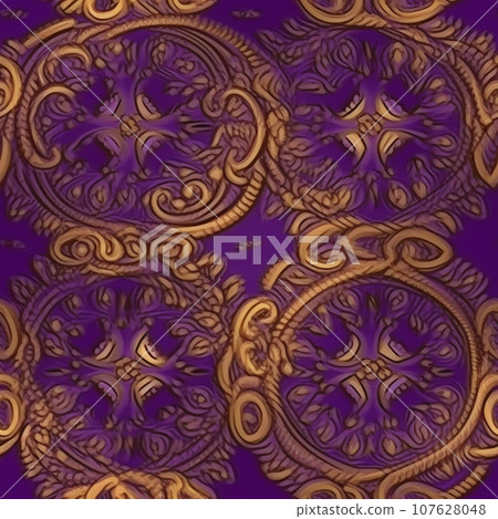 Ornament thai art style, gold, purple background, AI generated. 107628048