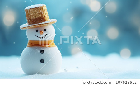 帶有黃色帽子和消音器的雪人縮圖的背景材料 107628612