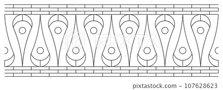 Vintage Black Border Vector Graphic With Floral and Geometric Elements. Timeless elegance meets modern versatility in this vintage-inspired black border vector graphic. Seamlessly tile-able. 107628623