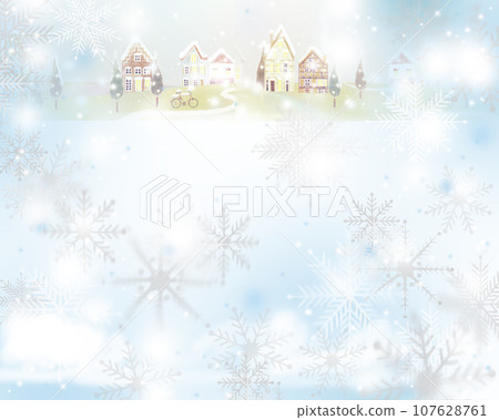 Scandinavian style with gentle colors Frame illustration wallpaper material with fashionable winter cityscape and glittering snowflakes Scandinavian style with gentle colors Frame illustration wallpaper material with fashionable winter cityscape and glittering snowflakes 107628761