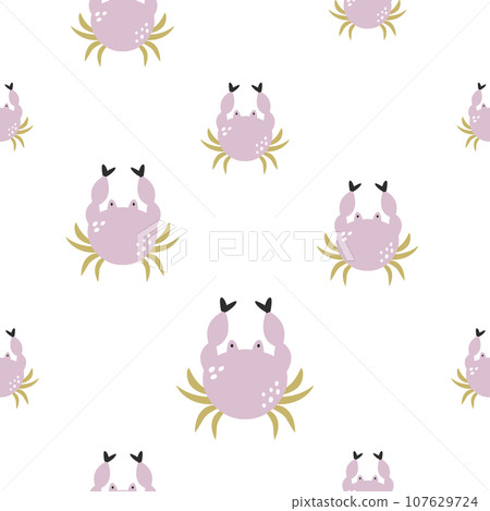Colorful seamless pattern with funny crabs on white background 107629724