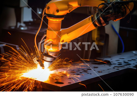 Automation in Action: Yellow Robot Welder 107630090