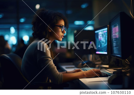 Woman Coding at Midnight Woman Coding at Midnight 107630110