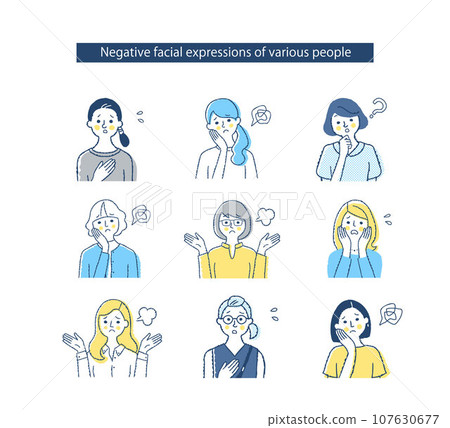 各種女性面部表情 陰性 f4.7.8.9.10+b 各種女性面部表情 陰性 f4.7.8.9.10+b 107630677