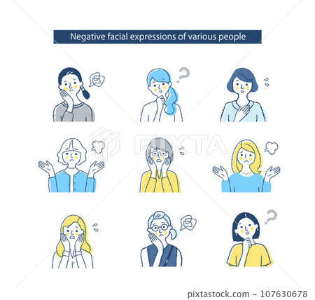 Various female facial expressions Negative f4.7.8.9.10+b 107630678