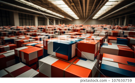 Spacious warehouse space with lots of corton boxes. Ai-generated 107630759
