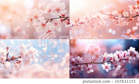櫻花花瓣在風中翩翩起舞的縮圖集，明亮而美麗的散景 107631155