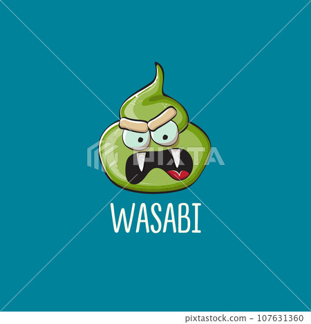 cartoon wasabi smiling character isolated on blue background. green wasabi paste 107631360