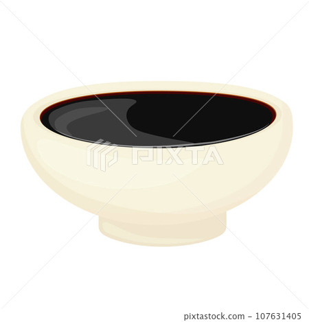 Bowl soy sauce. shoyu. Vector stock illustration. Isolated on a white background. Close-up. View from above. Bowl soy sauce. shoyu. Vector stock illustration. Isolated on a white background. Close-up. View from above. 107631405