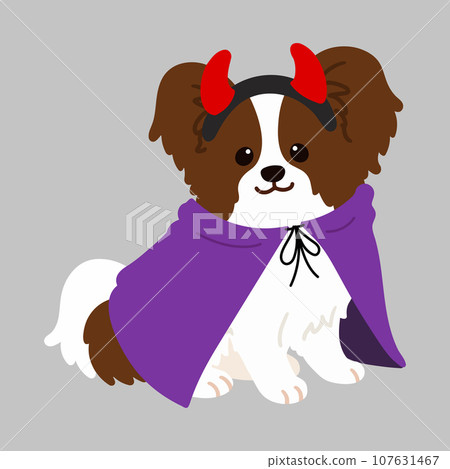 Illustration of a sitting Papillon for Halloween, no main line 107631467
