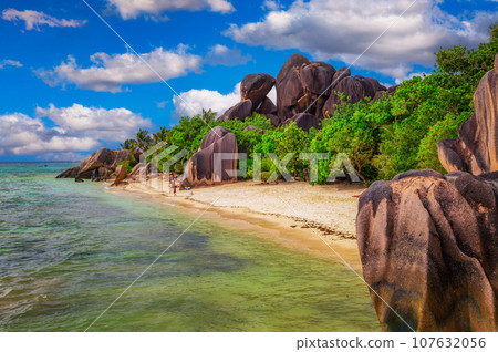 Anse Source D'argent beach at the La Digue Island, Seychelles Anse Source D'argent beach at the La Digue Island, Seychelles 107632056