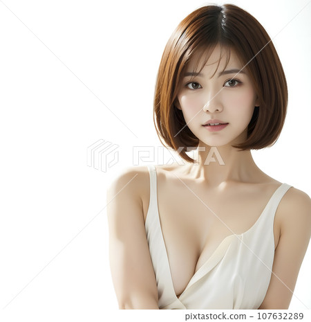 A woman with beautiful skin wearing white underwear (AI generated image) 107632289