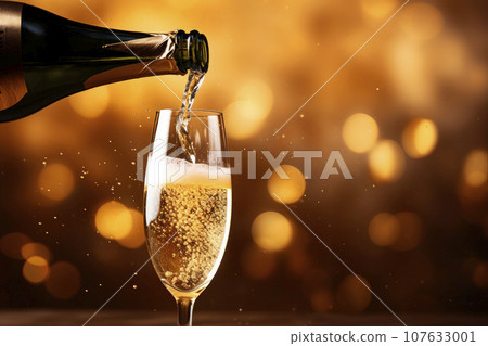 champagne bottle pouring champagne into some champagne glasses on shiny and golden background champagne bottle pouring champagne into some champagne glasses on shiny and golden background 107633001
