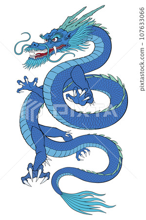 藍龍插畫 龍年賀年片插畫素材 107633066