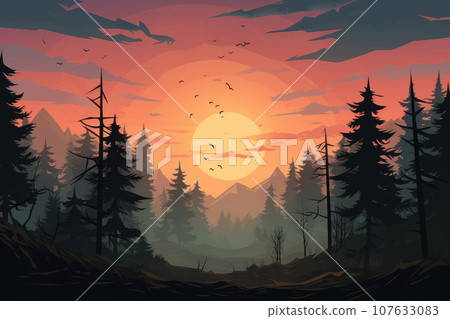 Mystical mysterious fog in the forest 107633083