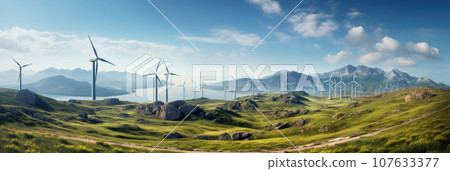 Wind turbines in the mountains Wind turbines in the mountains 107633377