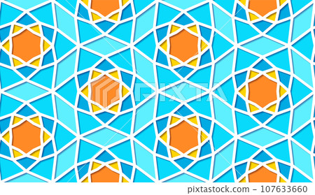 Arabic seamless girih pattern with classic islamic culture ornament. Colorful tiled background with shadow. Arabic seamless girih pattern with classic islamic culture ornament. Colorful tiled background with shadow. 107633660