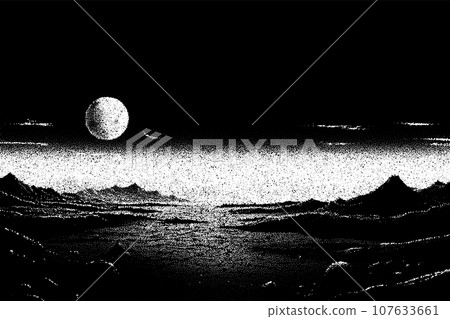 Alien planet landscape in retro dotwork style. Planets and satellites over unknown planet in space. Sci-fi world landscape beyond our galaxy. Alien planet landscape in retro dotwork style. Planets and satellites over unknown planet in space. Sci-fi world landscape beyond our galaxy. 107633661