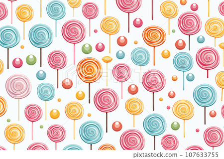 Seamless pattern with colorful cute candy, light background Seamless pattern with colorful cute candy, light background 107633755